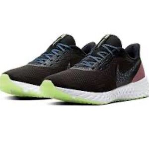 Nike Black Running Shoes with Lime Green Outsole and Pink Heel Accent
